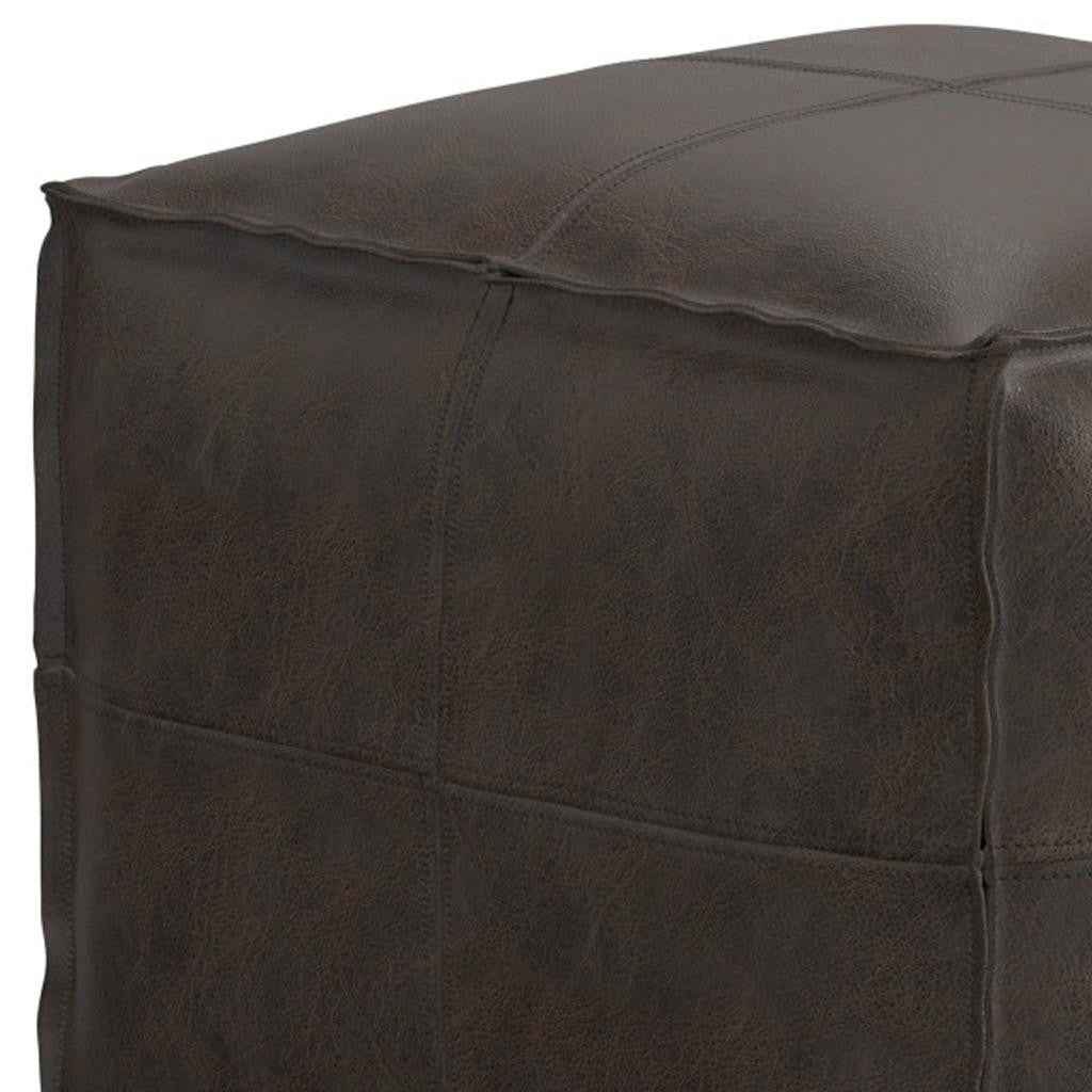 18" Brown Leather Pouf Ottoman