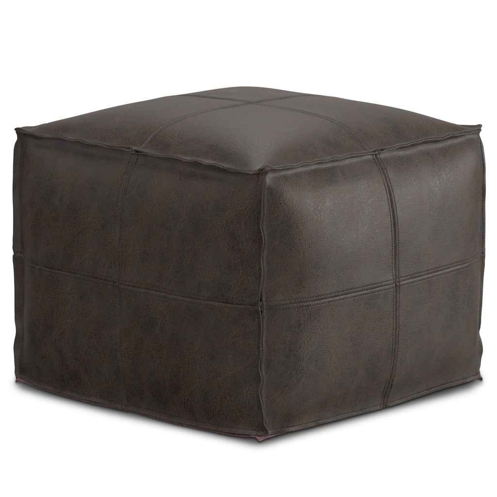 18" Brown Leather Pouf Ottoman