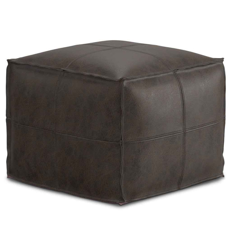18" Brown Leather Pouf Ottoman