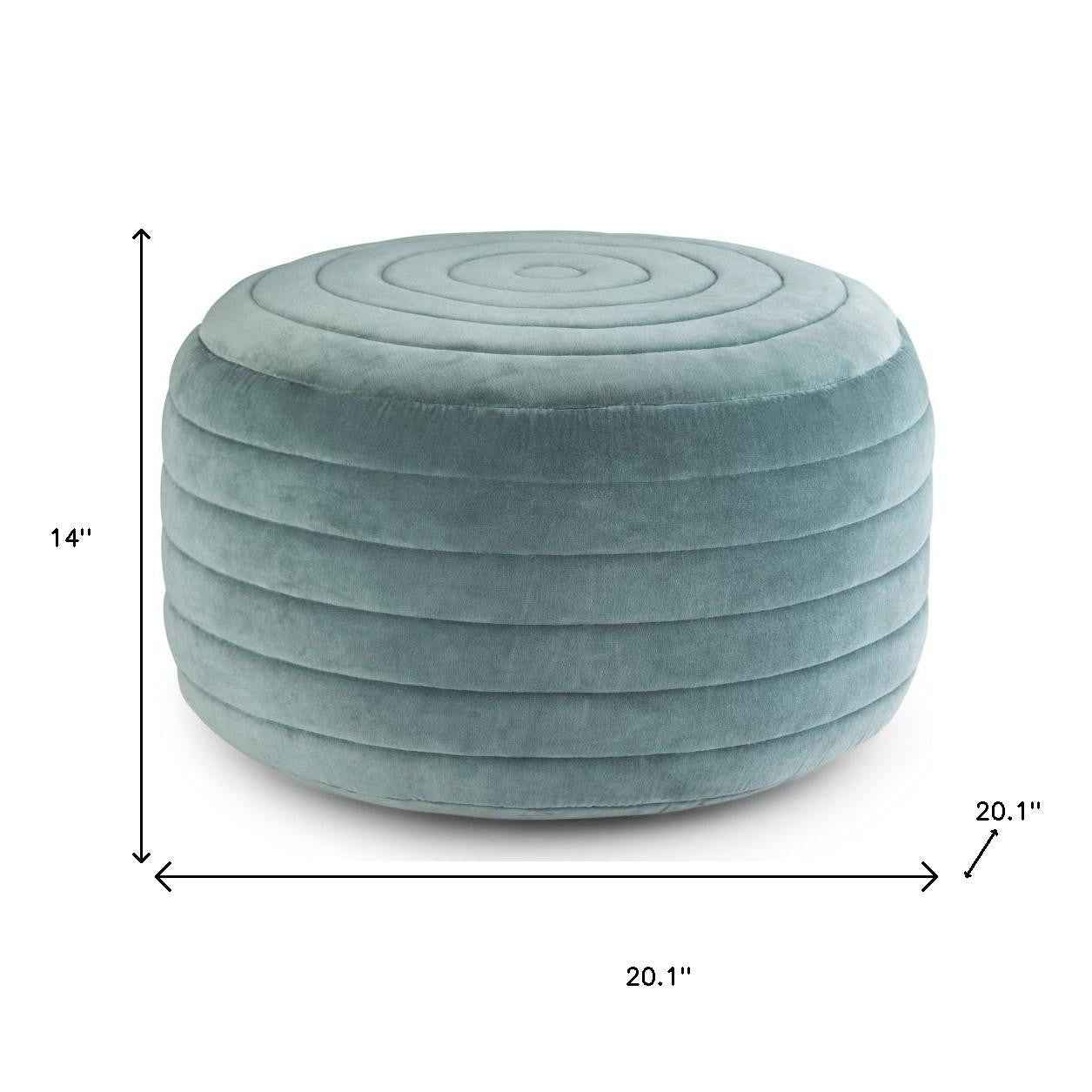 20" Blue Velvet Round Pouf Ottoman