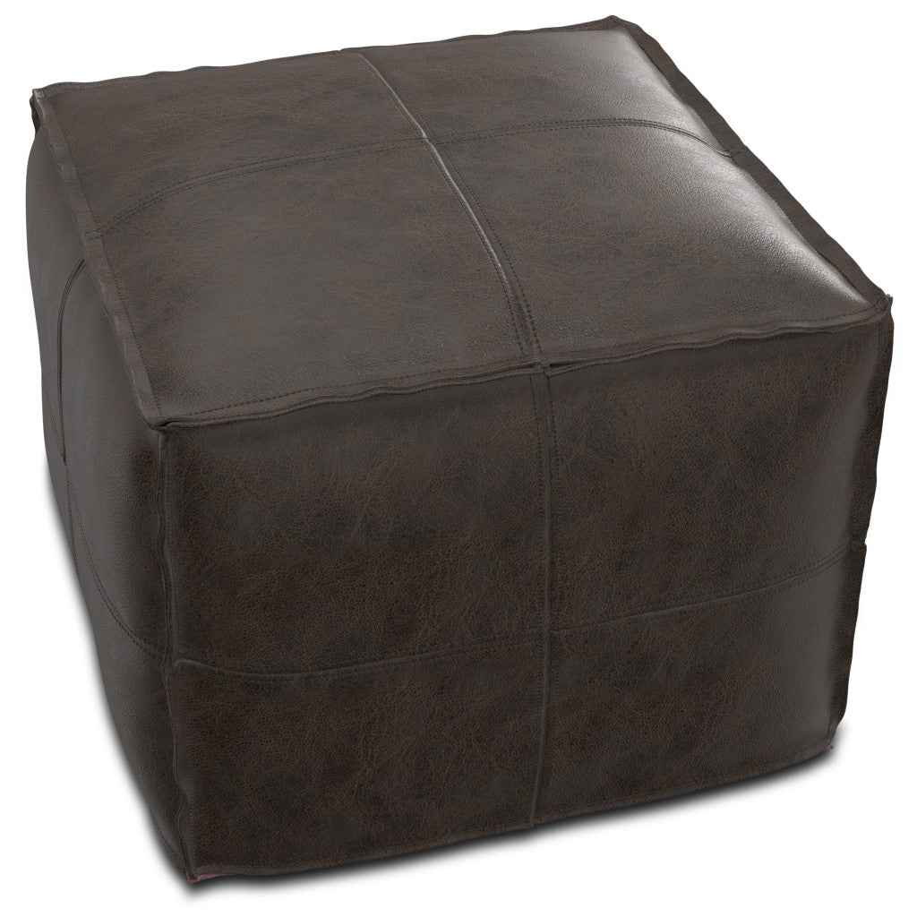 18" Brown Leather Pouf Ottoman