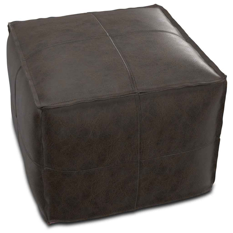 18" Brown Leather Pouf Ottoman