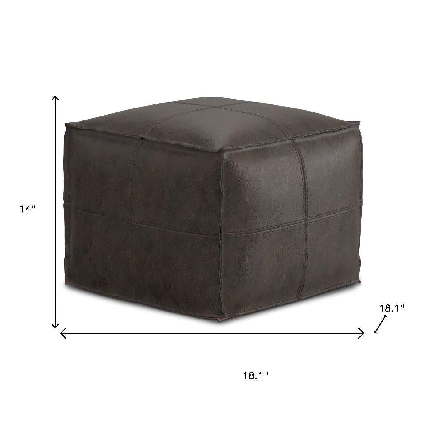 18" Brown Leather Pouf Ottoman