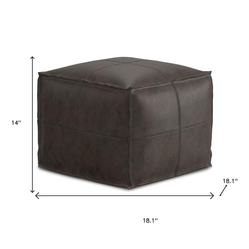 18" Brown Leather Pouf Ottoman