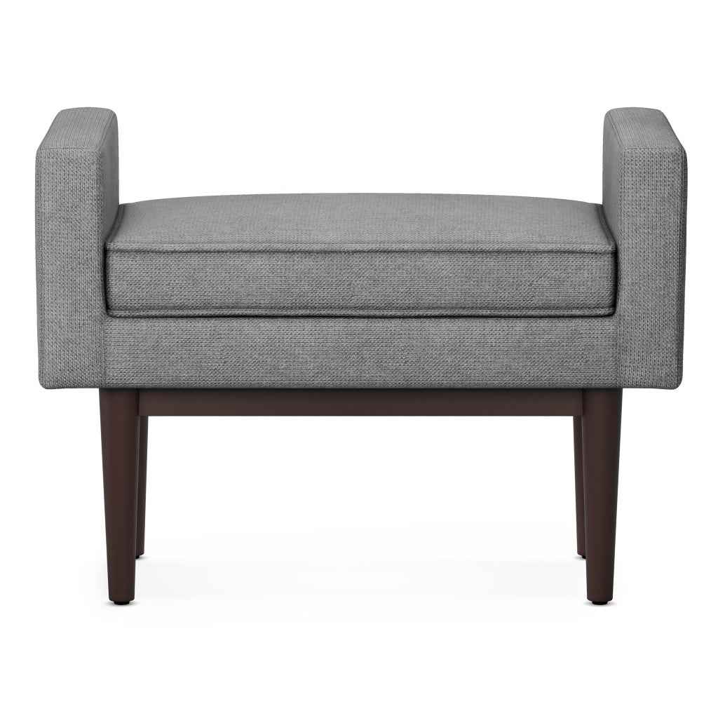29" Gray and Walnut Linen Ottoman