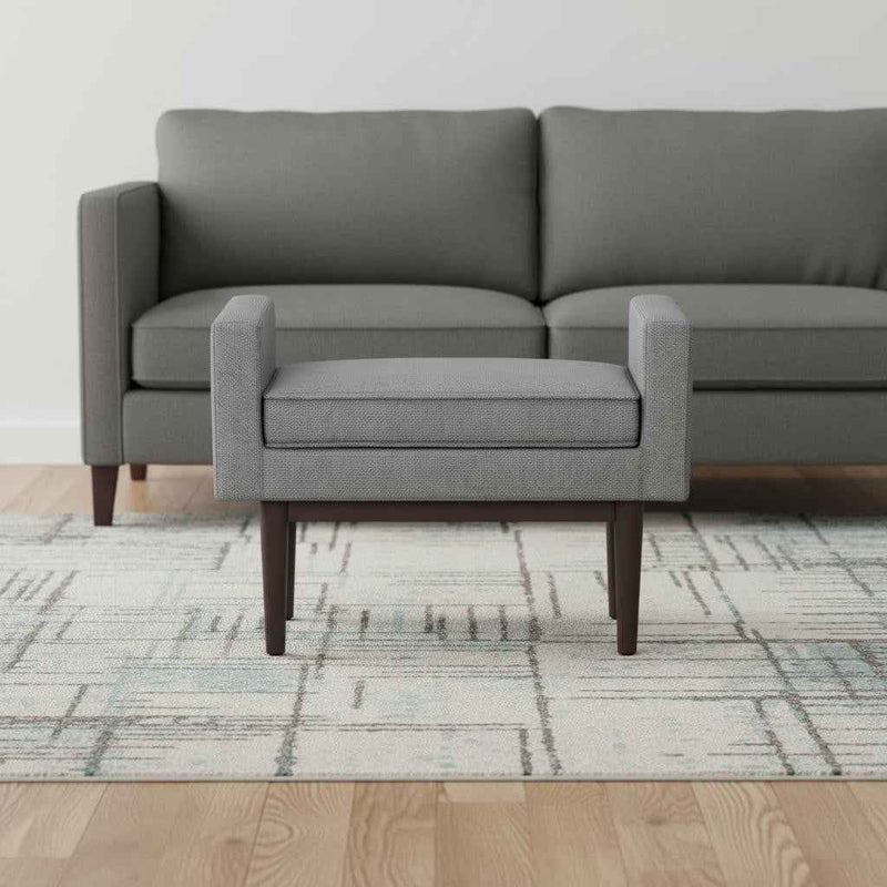 29" Gray and Walnut Linen Ottoman