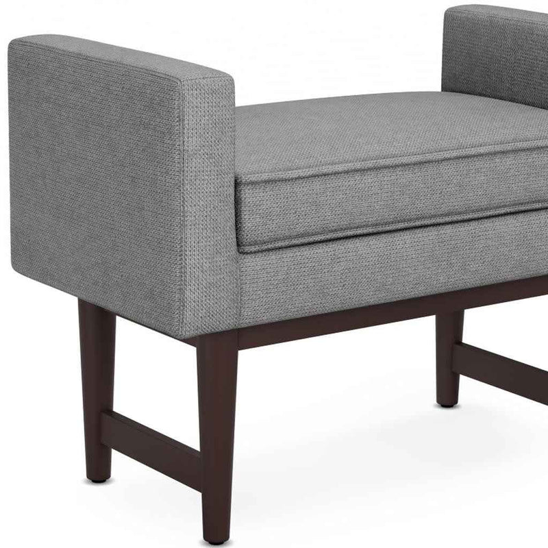 29" Gray and Walnut Linen Ottoman