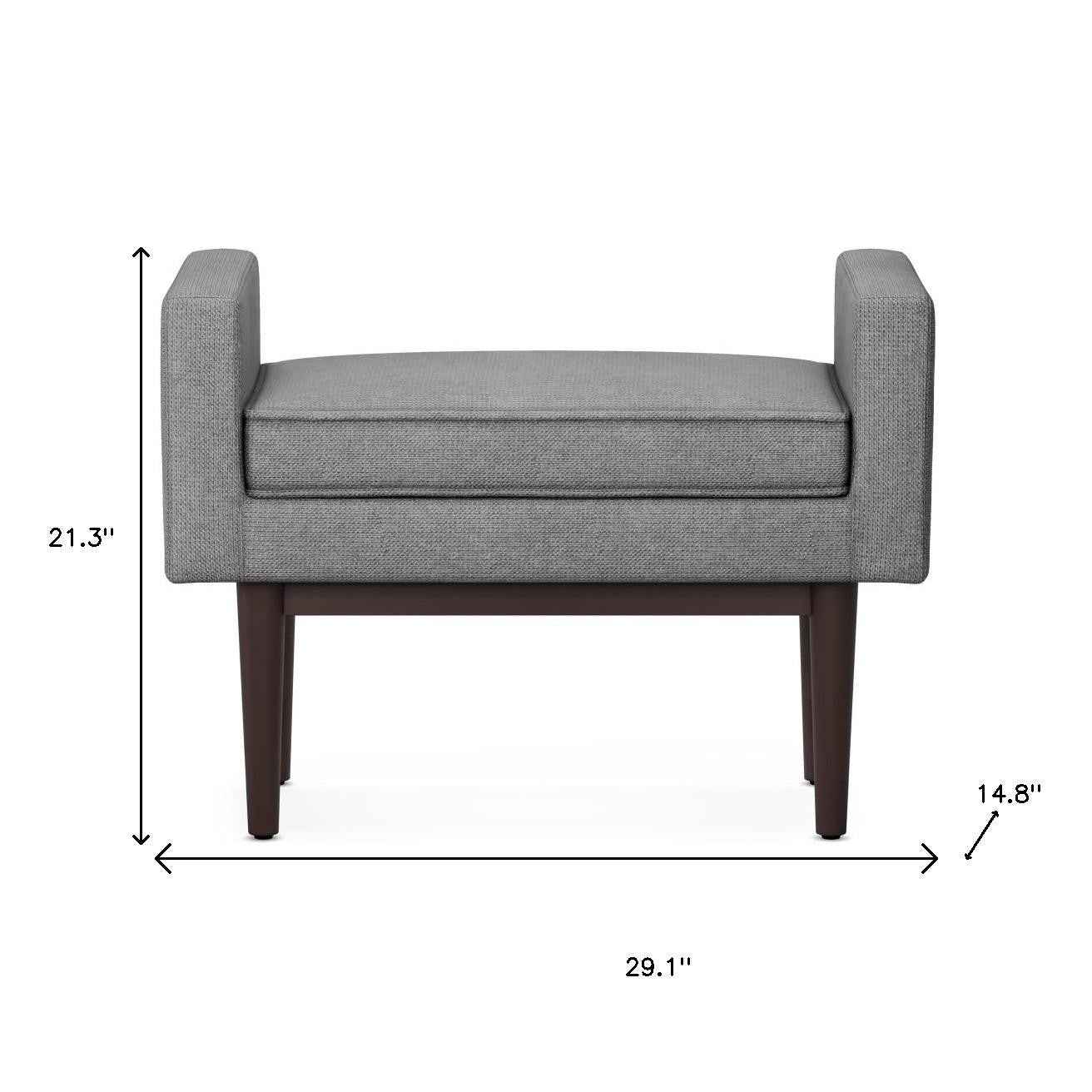 29" Gray and Walnut Linen Ottoman