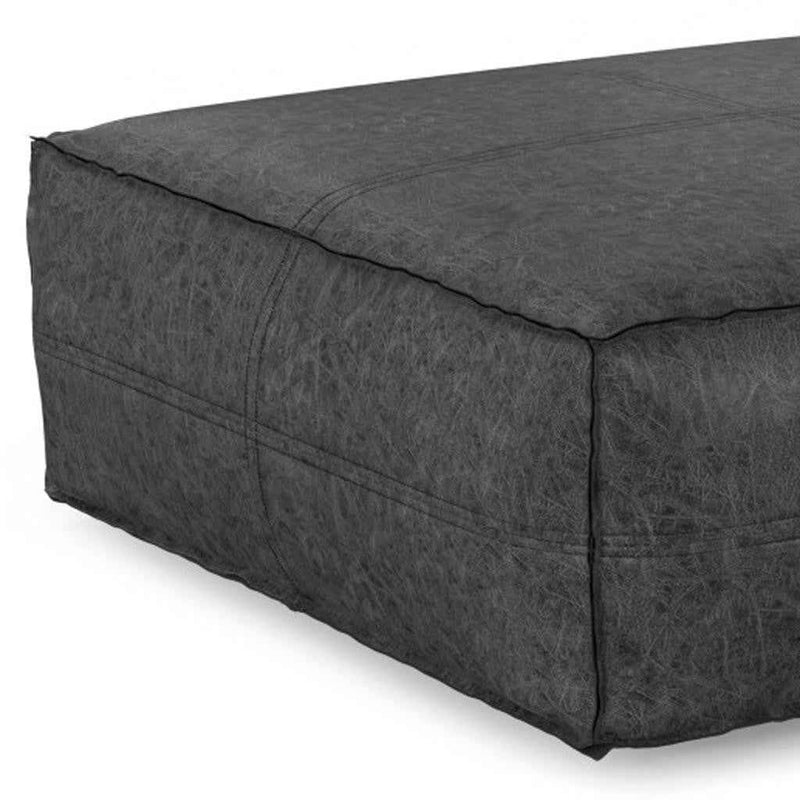36" Black Faux Leather Pouf Ottoman