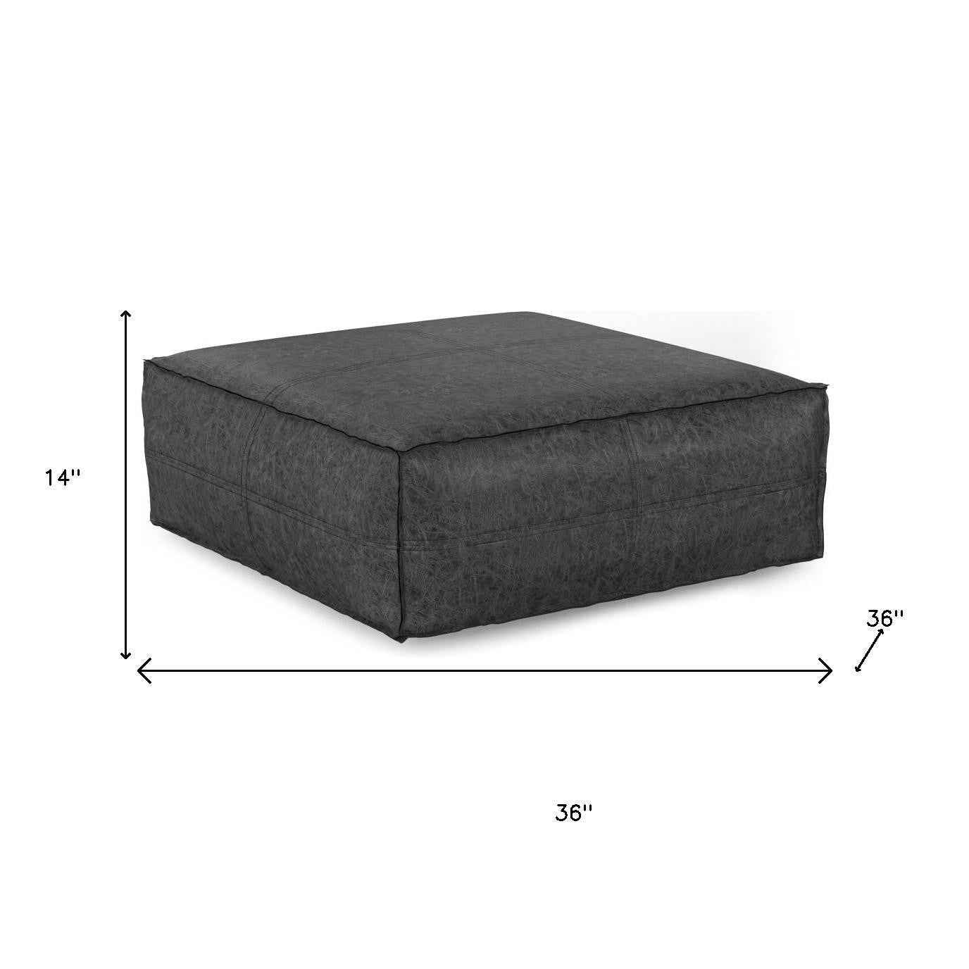 36" Black Faux Leather Pouf Ottoman