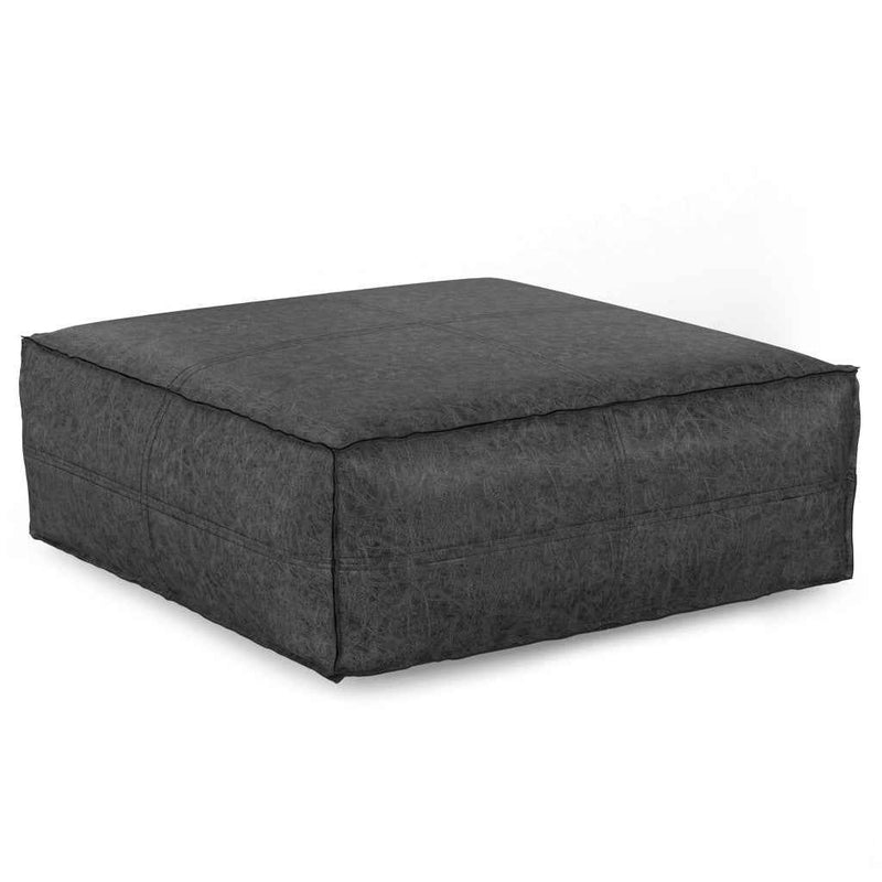 36" Black Faux Leather Pouf Ottoman