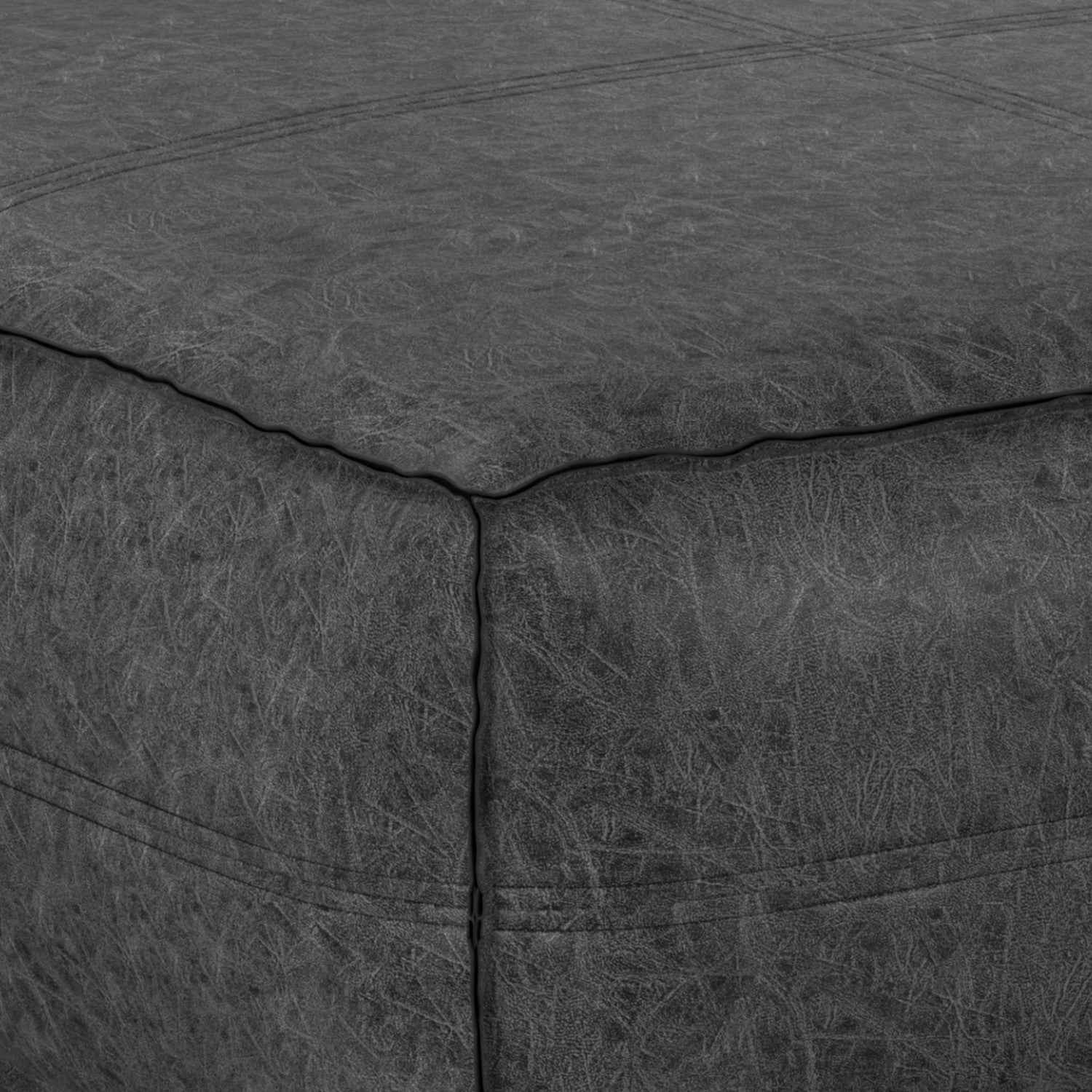 36" Black Faux Leather Pouf Ottoman