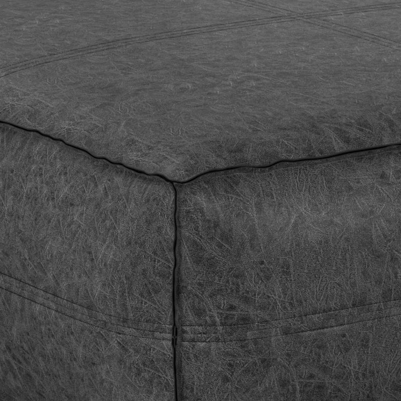 36" Black Faux Leather Pouf Ottoman