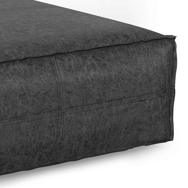 36" Black Faux Leather Pouf Ottoman