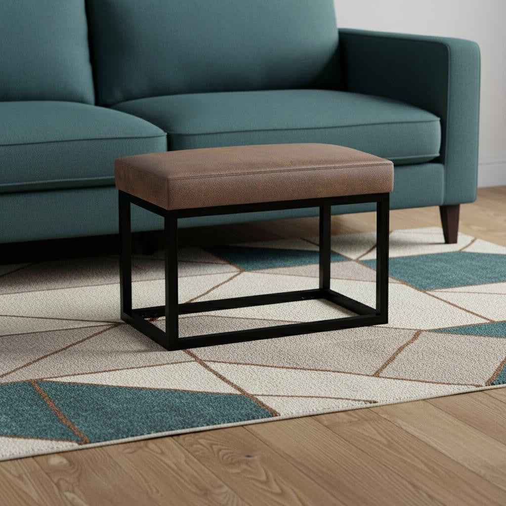 26" Brown and Black Leather Ottoman