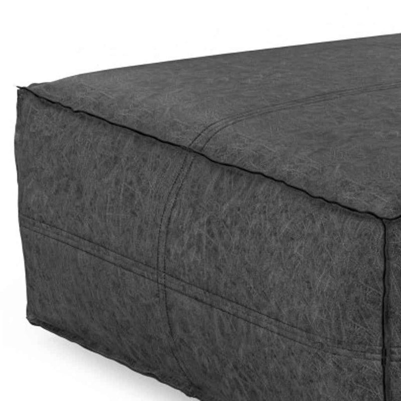 36" Black Faux Leather Pouf Ottoman