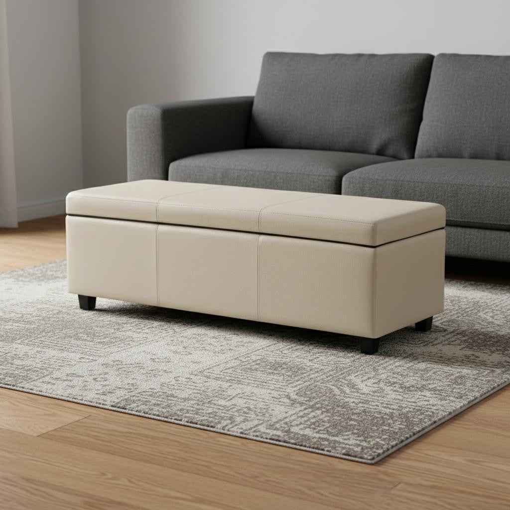 48" Dark Brown and Cream Upholstery Storage Ottoman