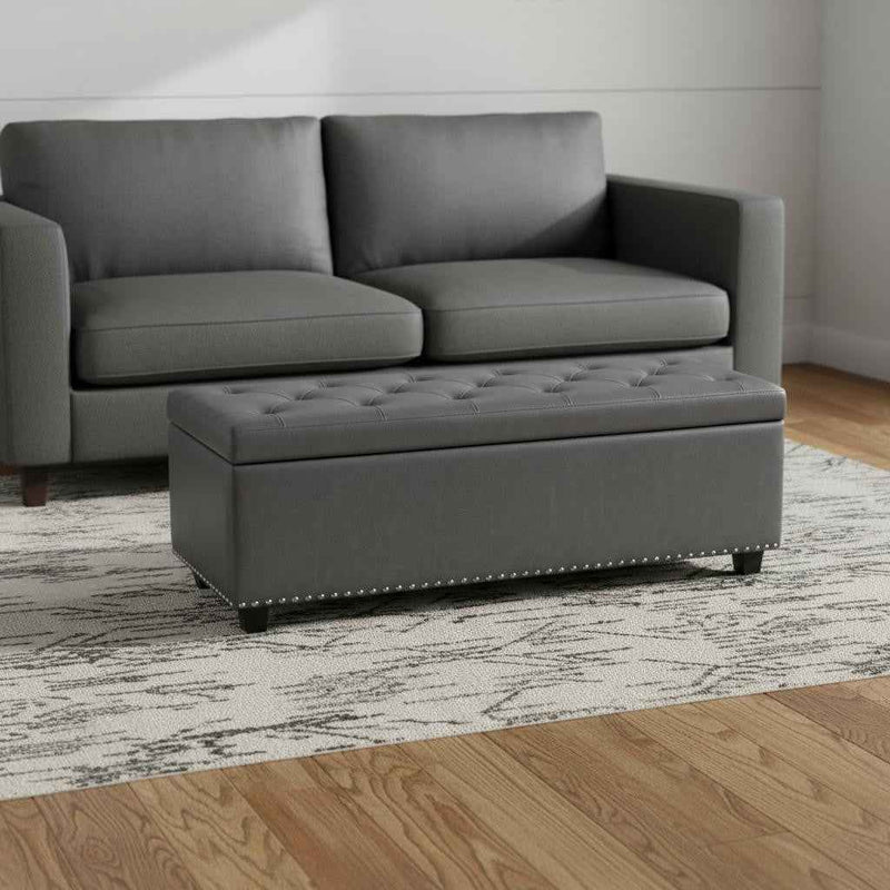 48" Dark Brown and Gray Upholstery Storage Ottoman