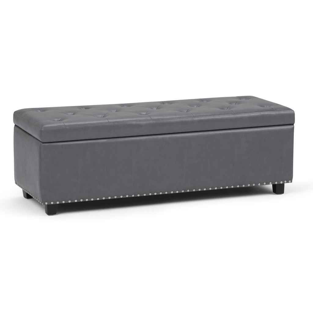 48" Dark Brown and Gray Upholstery Storage Ottoman