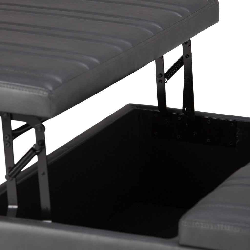 36" Gray and Espresso Leather Cocktail Ottoman With Storage