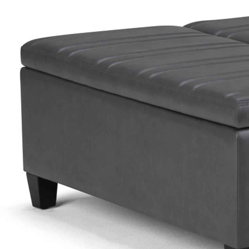 36" Gray and Espresso Leather Cocktail Ottoman With Storage