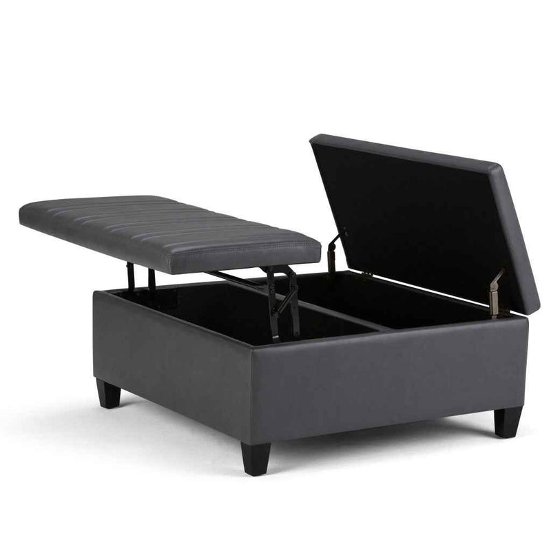 36" Gray and Espresso Leather Cocktail Ottoman With Storage