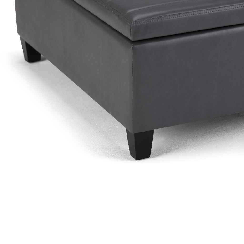 36" Gray and Espresso Leather Cocktail Ottoman With Storage