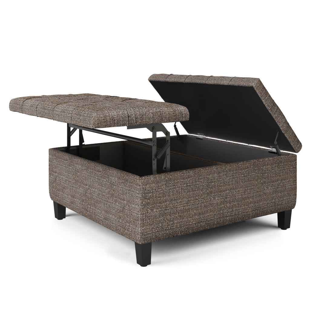 36" Brown and Dark Brown Fabric Cocktail Ottoman With Storage
