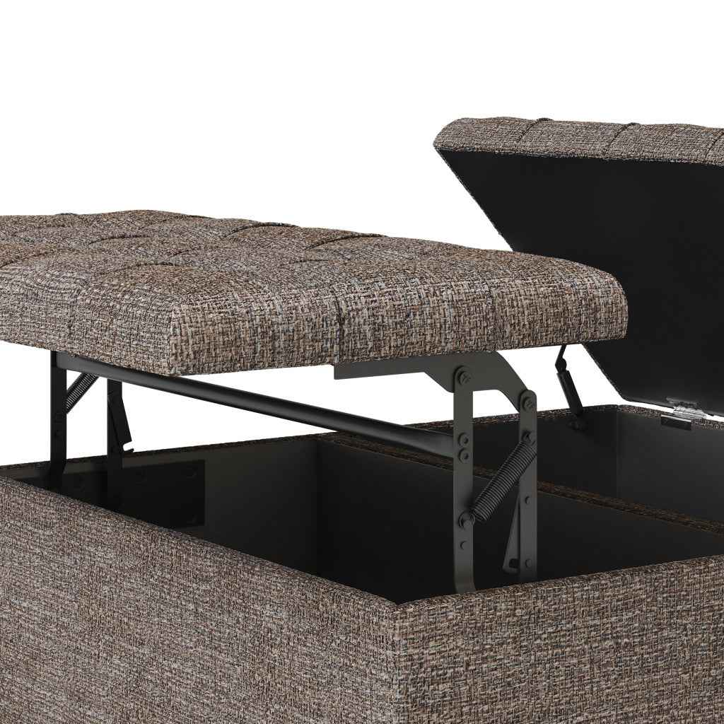 36" Brown and Dark Brown Fabric Cocktail Ottoman With Storage