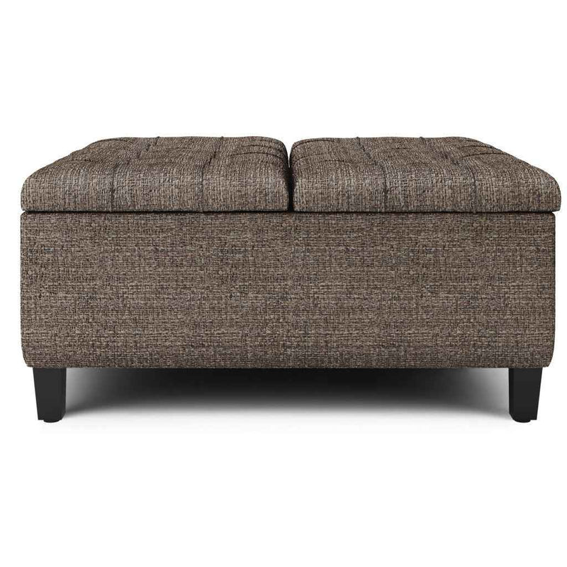 36" Brown and Dark Brown Fabric Cocktail Ottoman With Storage