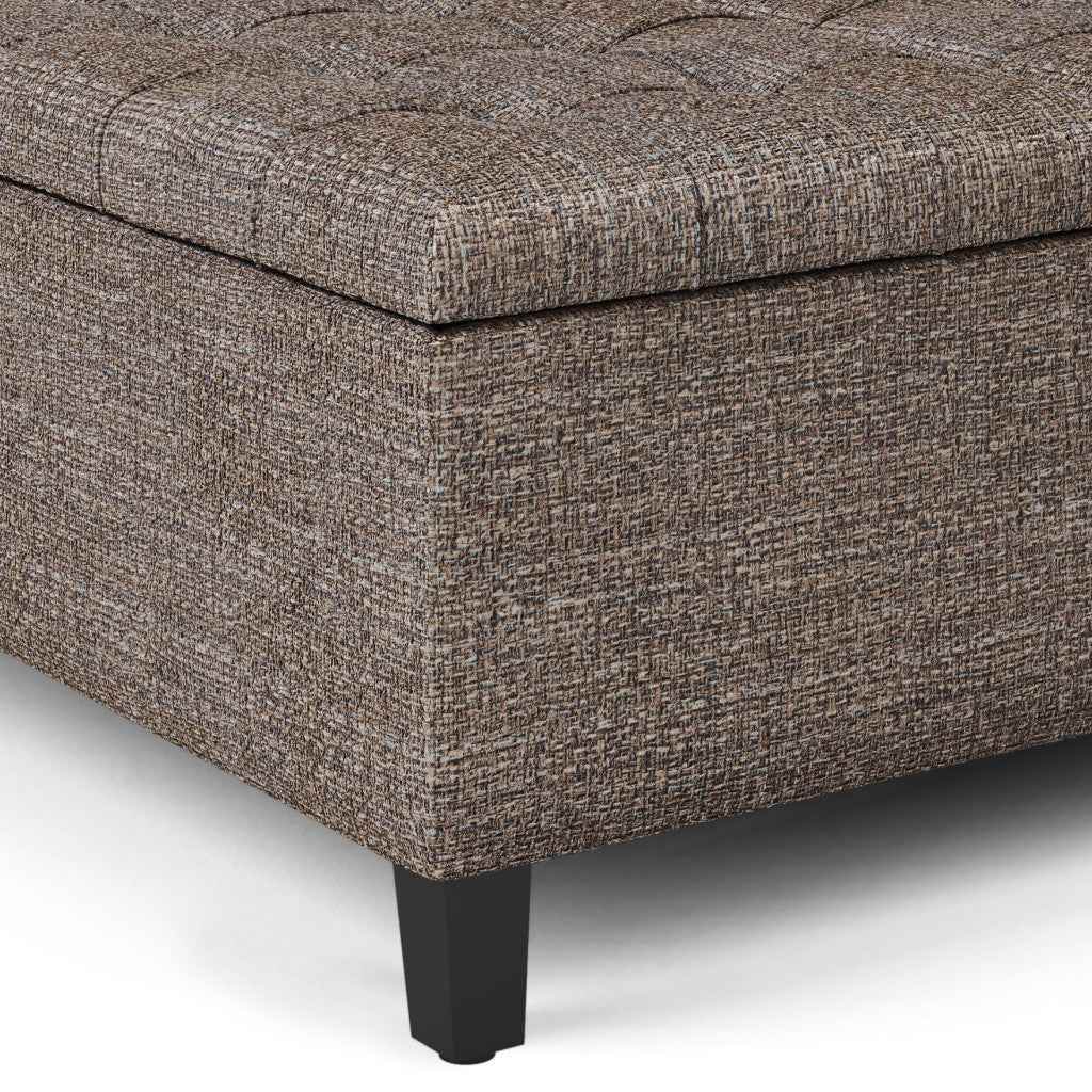 36" Brown and Dark Brown Fabric Cocktail Ottoman With Storage