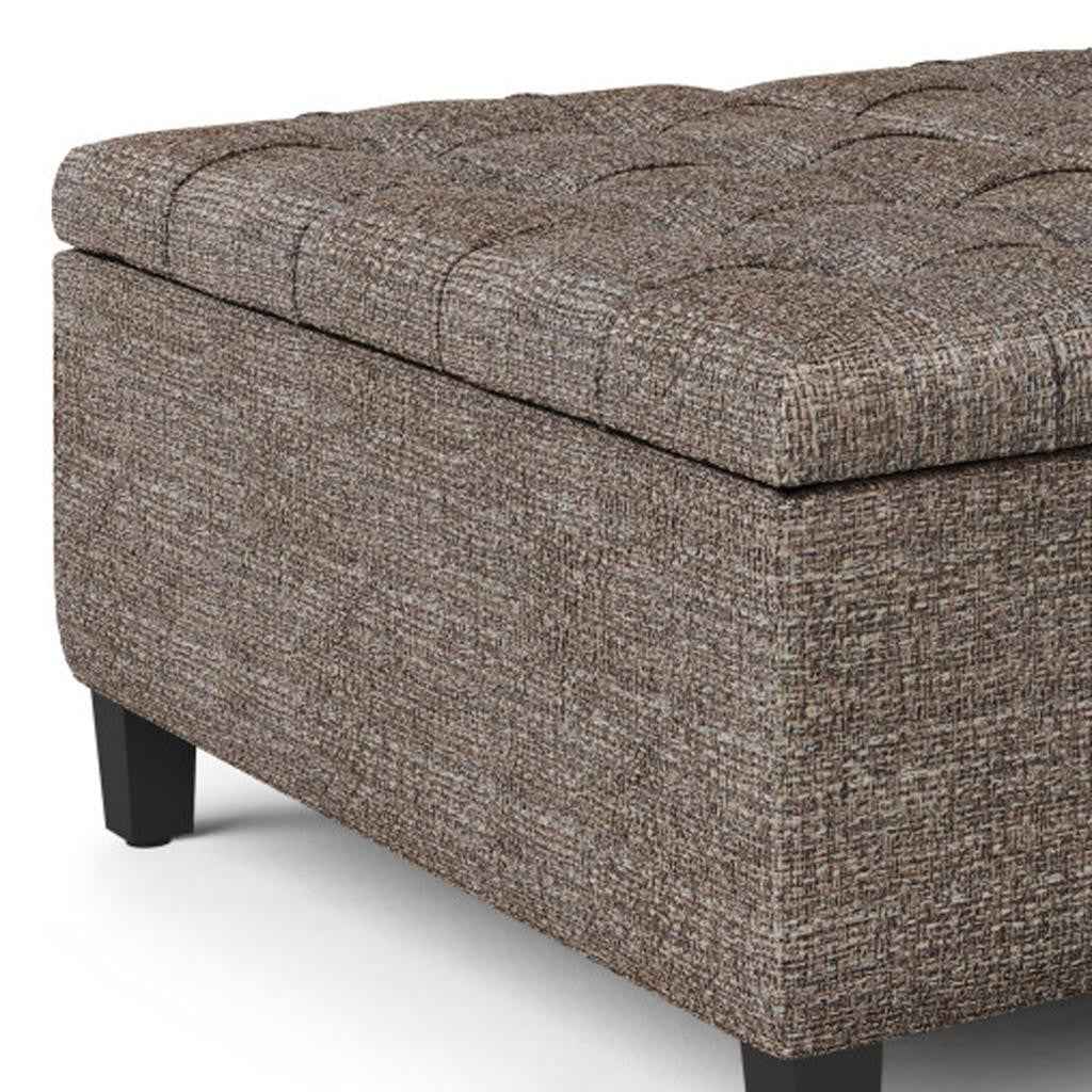 36" Brown and Dark Brown Fabric Cocktail Ottoman With Storage