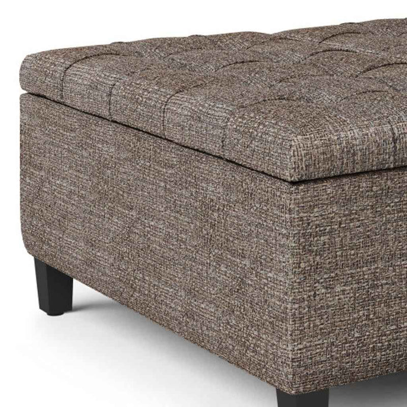 36" Brown and Dark Brown Fabric Cocktail Ottoman With Storage