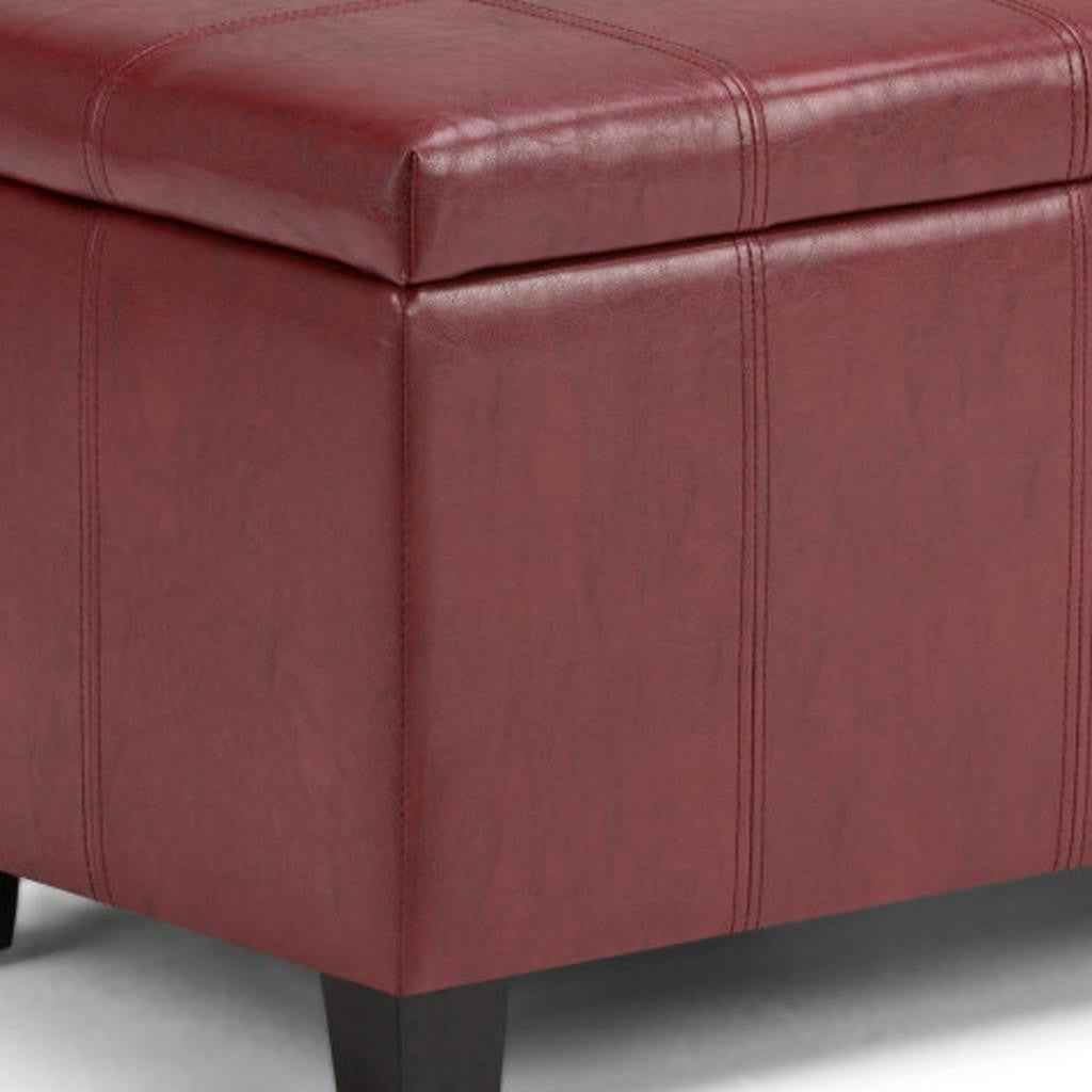 36" Dark Brown and Red Upholstery Storage Ottoman