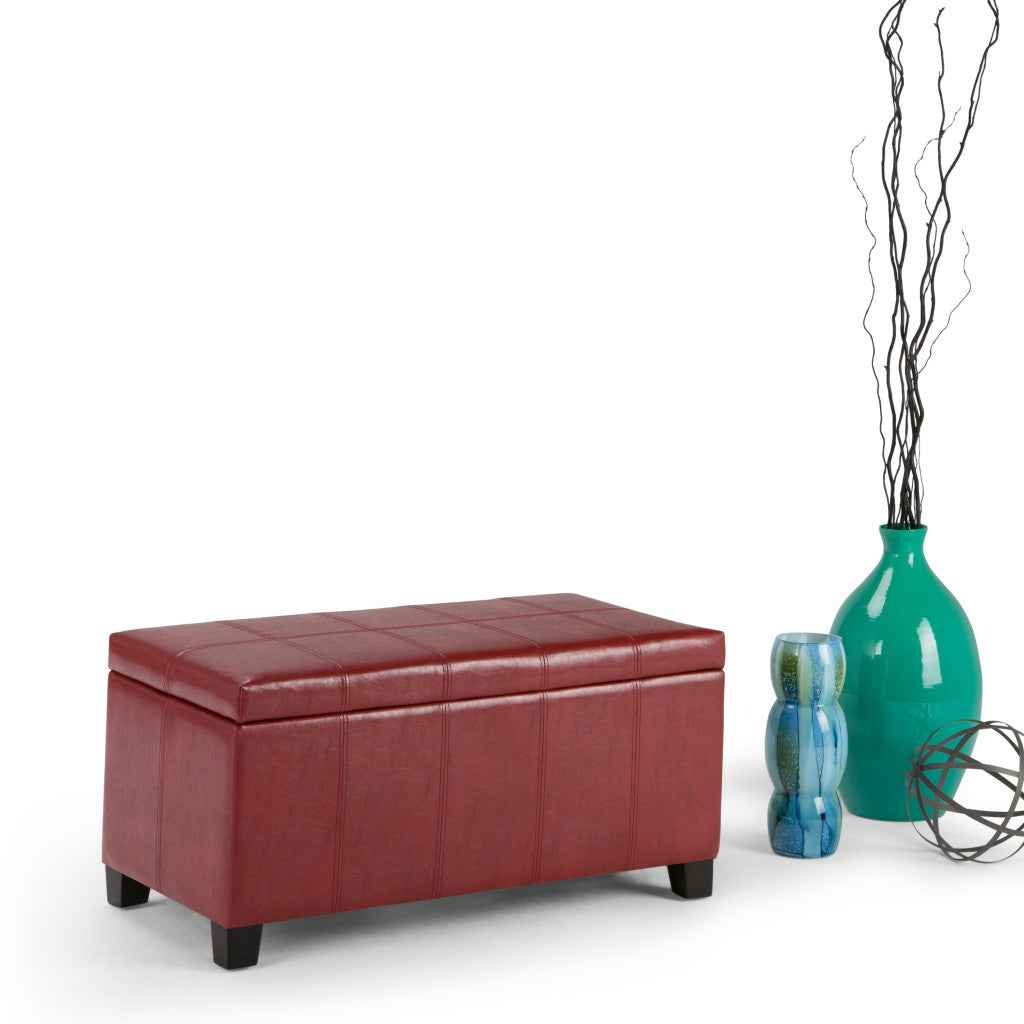 36" Dark Brown and Red Upholstery Storage Ottoman