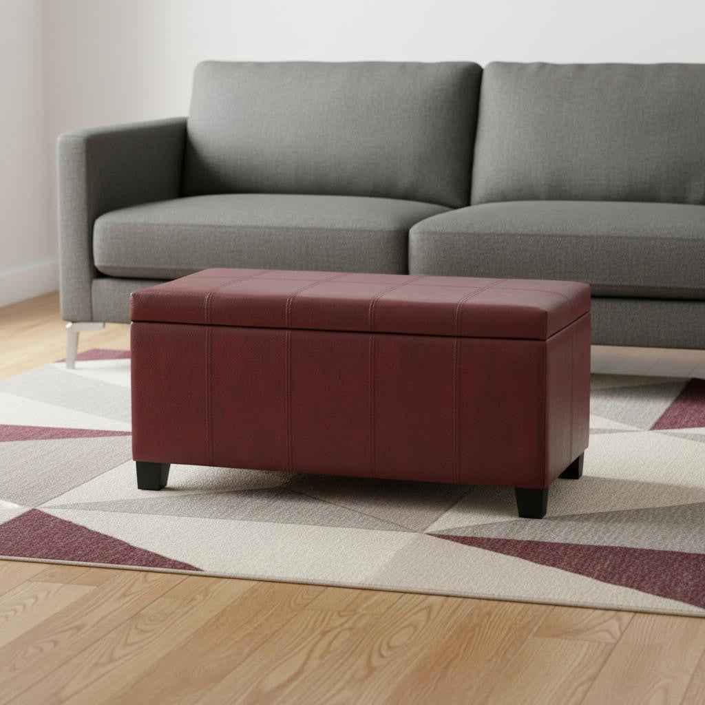 36" Dark Brown and Red Upholstery Storage Ottoman