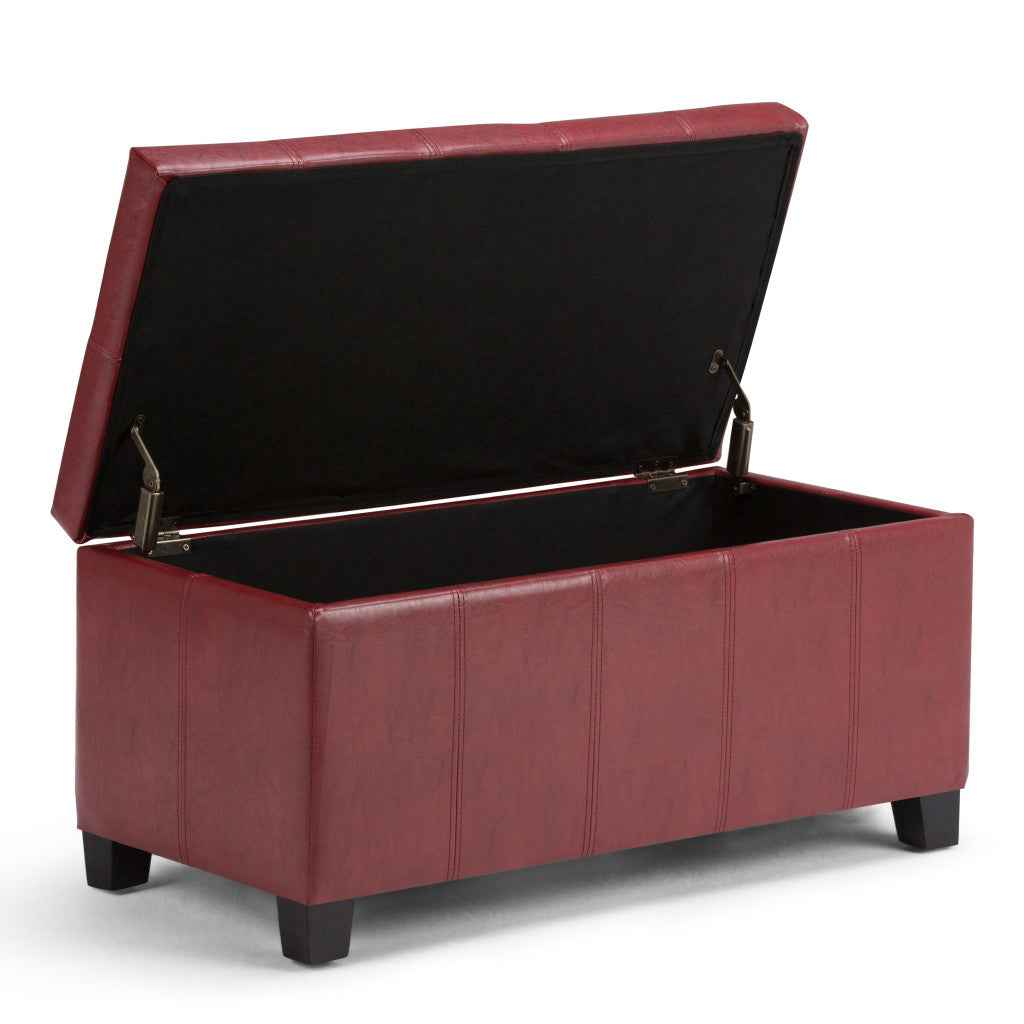 36" Dark Brown and Red Upholstery Storage Ottoman