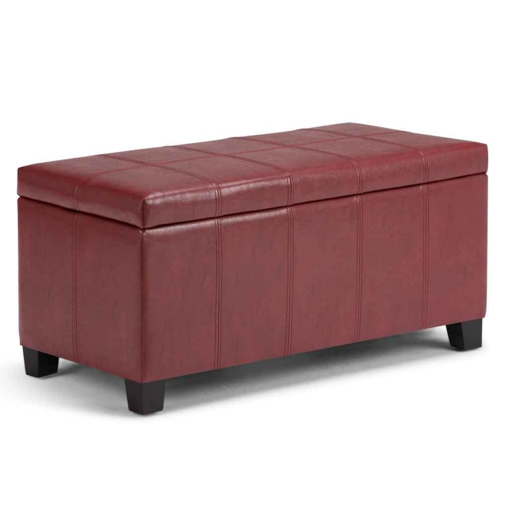 36" Dark Brown and Red Upholstery Storage Ottoman