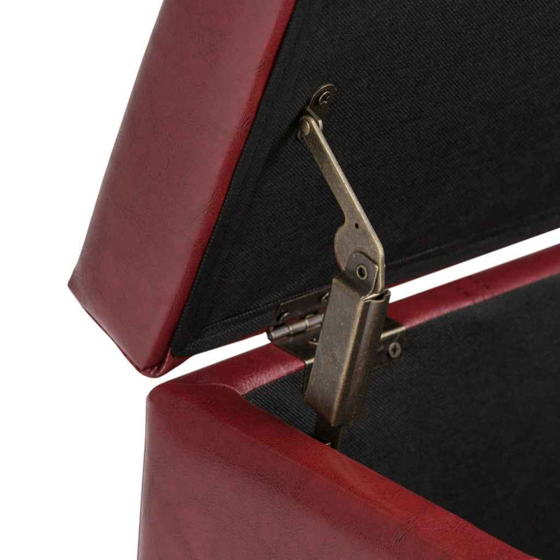 36" Dark Brown and Red Upholstery Storage Ottoman