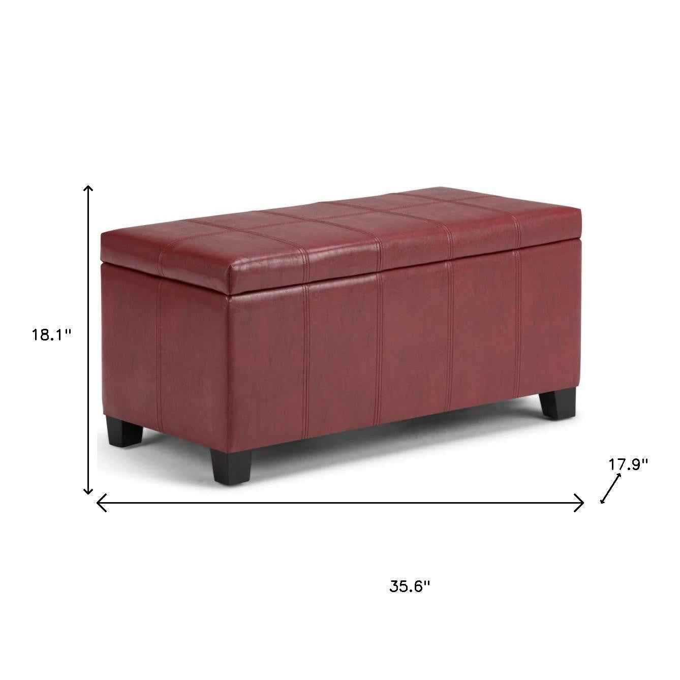 36" Dark Brown and Red Upholstery Storage Ottoman