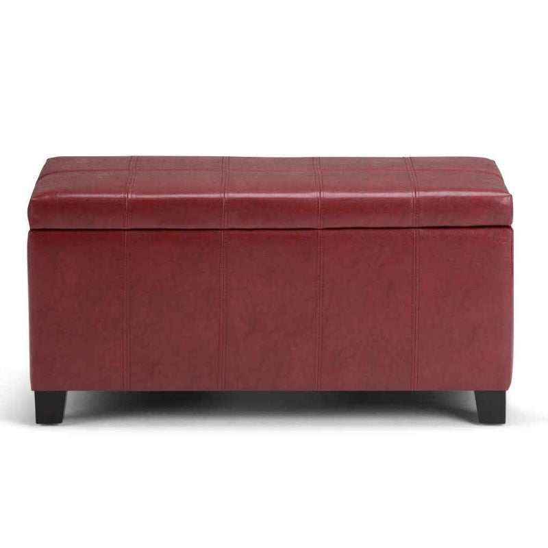 36" Dark Brown and Red Upholstery Storage Ottoman