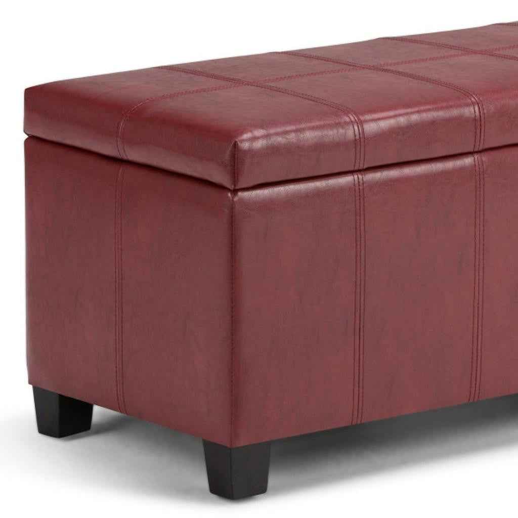 36" Dark Brown and Red Upholstery Storage Ottoman