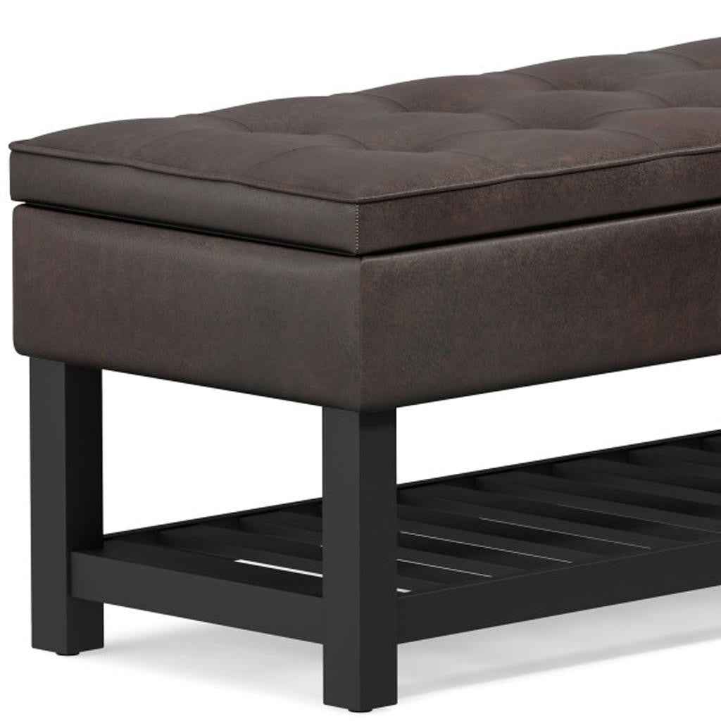 44" Brown and Dark Brown Leather Ottoman With Storage