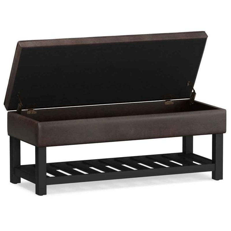 44" Brown and Dark Brown Leather Ottoman With Storage