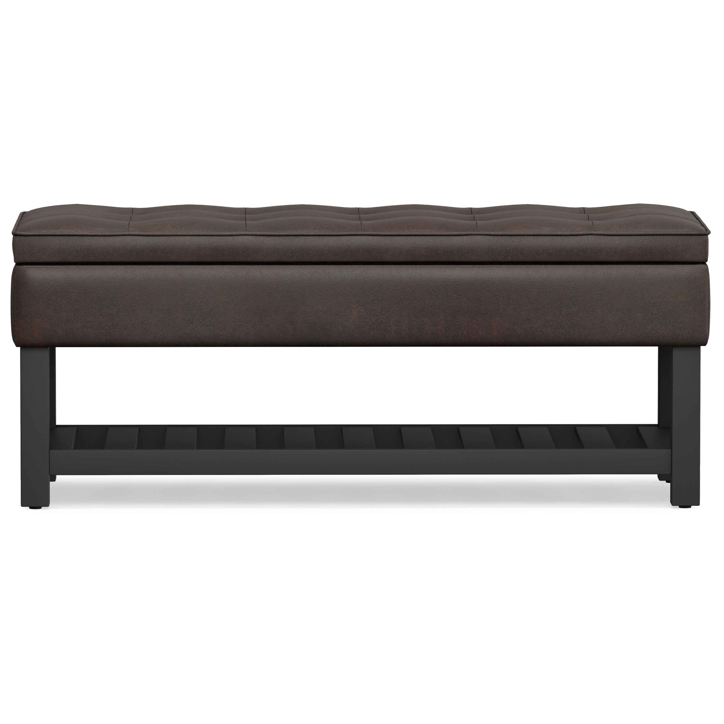 44" Brown and Dark Brown Leather Ottoman With Storage
