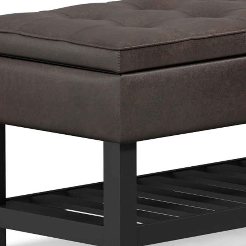 44" Brown and Dark Brown Leather Ottoman With Storage