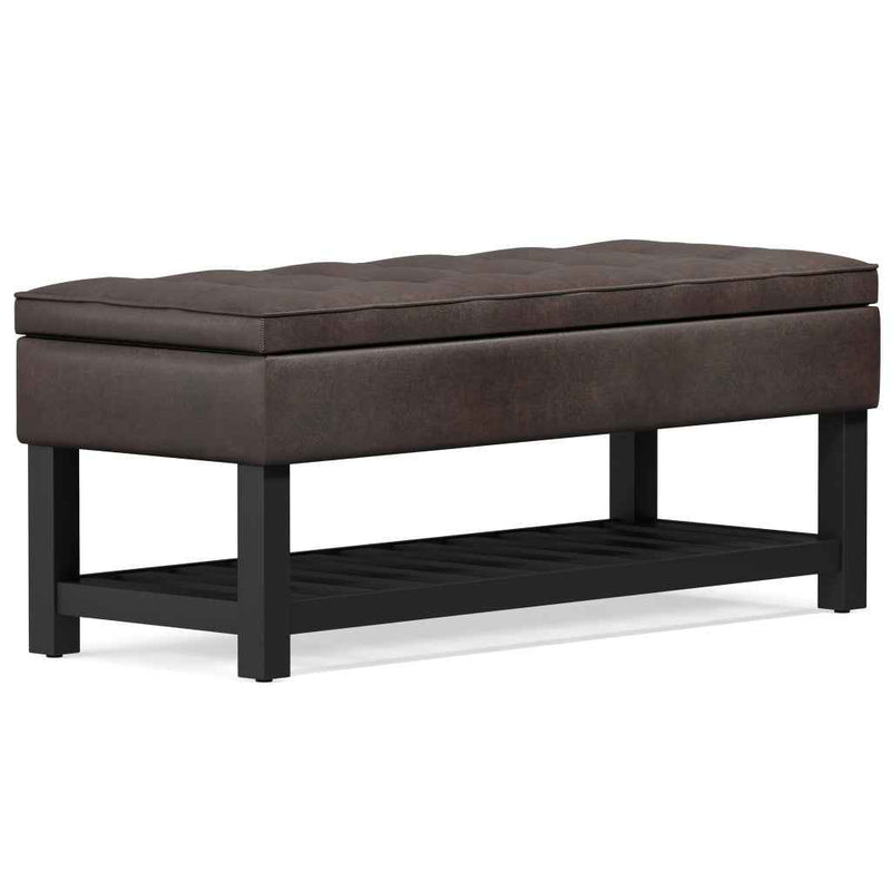 44" Brown and Dark Brown Leather Ottoman With Storage