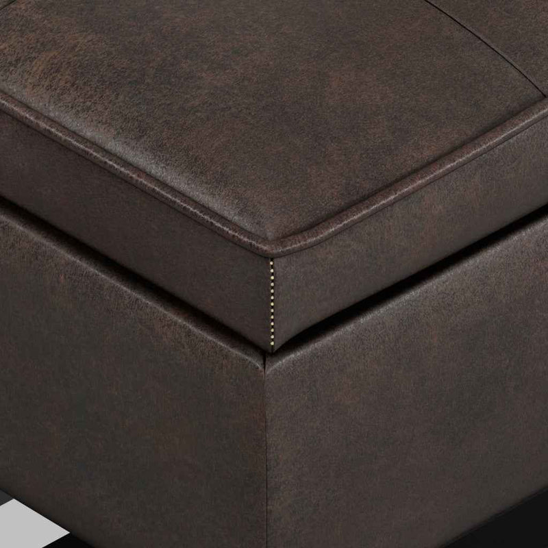 44" Brown and Dark Brown Leather Ottoman With Storage