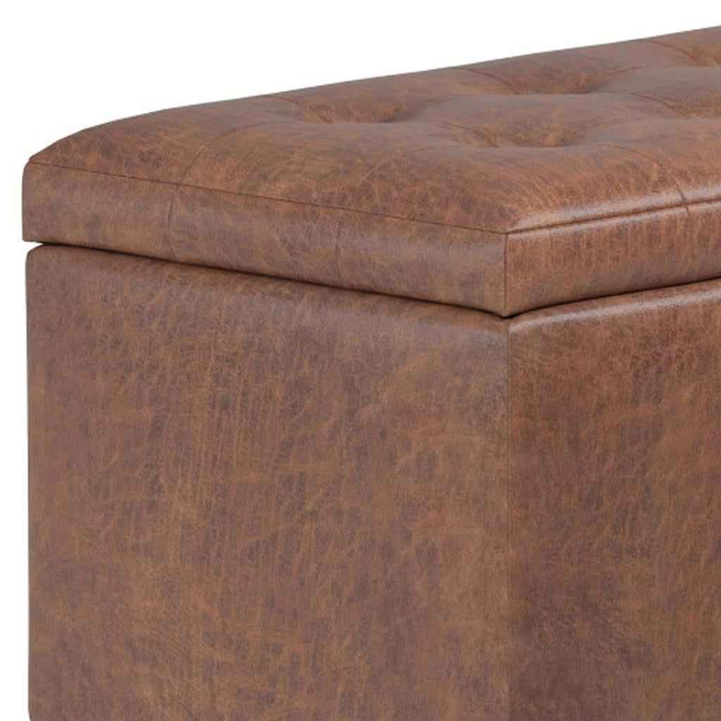 34" Dark Brown and Brown Upholstery Storage Ottoman