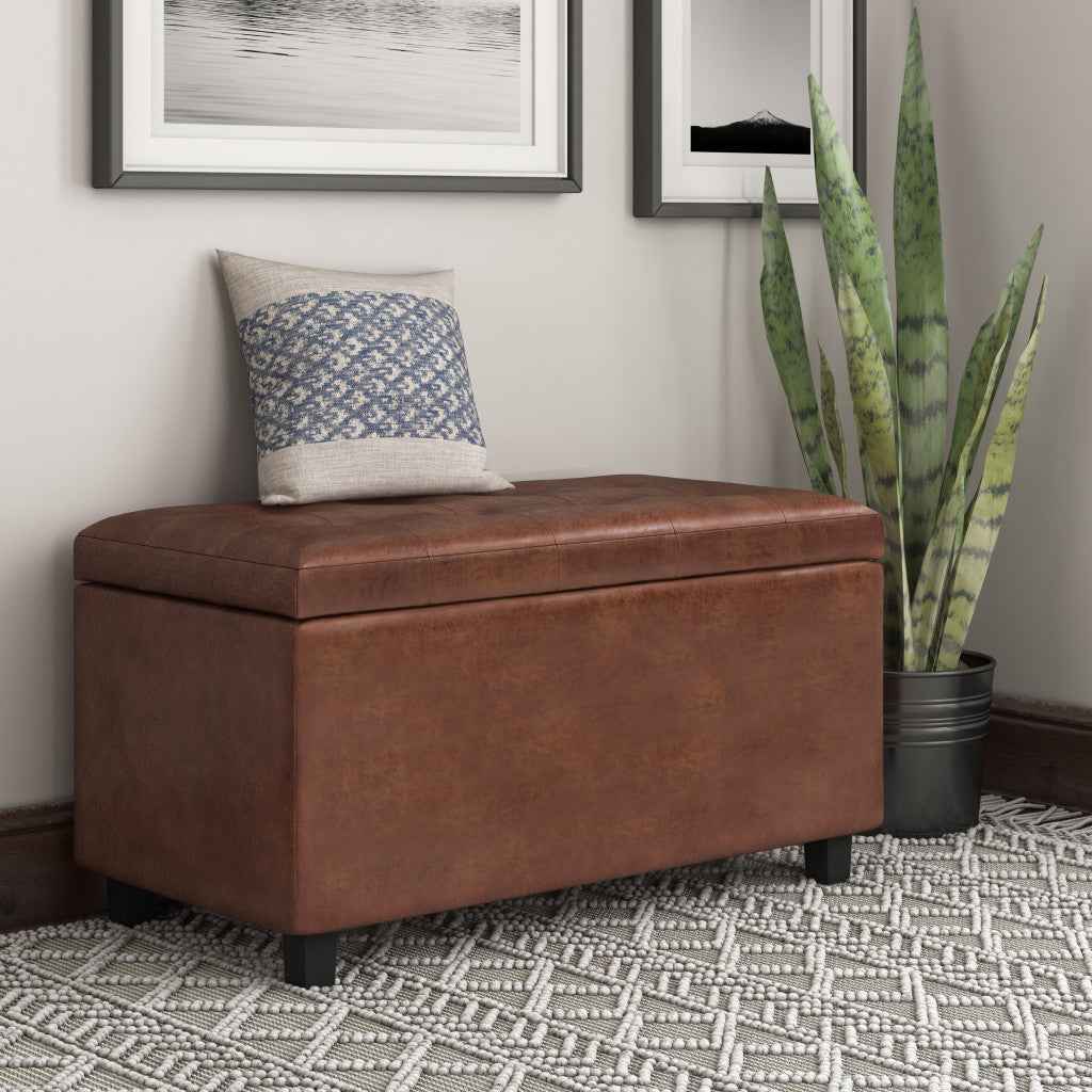 34" Dark Brown and Brown Upholstery Storage Ottoman